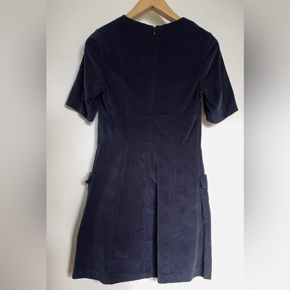 BODEN // navy blue velour velvet fit & flare  mini dress shirt sleeve polka dot - Picture 2 of 12